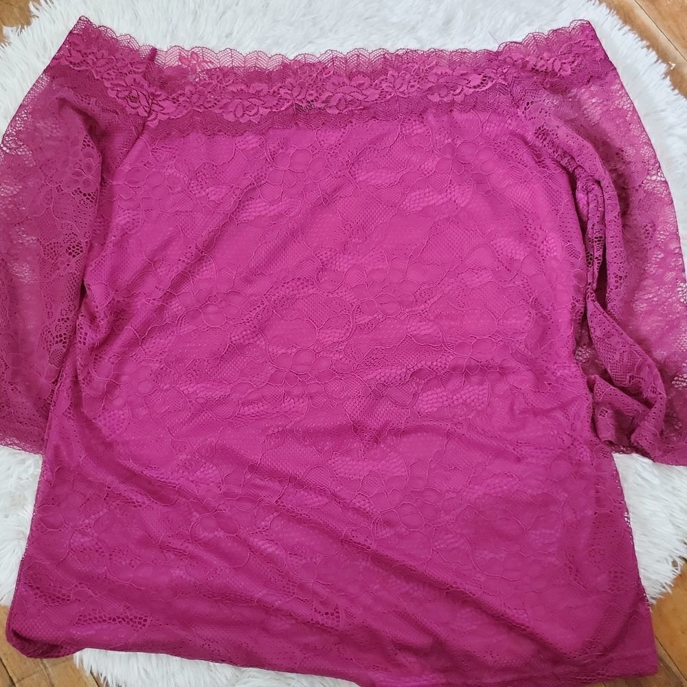 Women's Plus Size 20W  In'Voland Purple Lace Off Shoulder Shirt